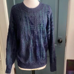 Time and Tru Fuzzy Blue and Green Sweater